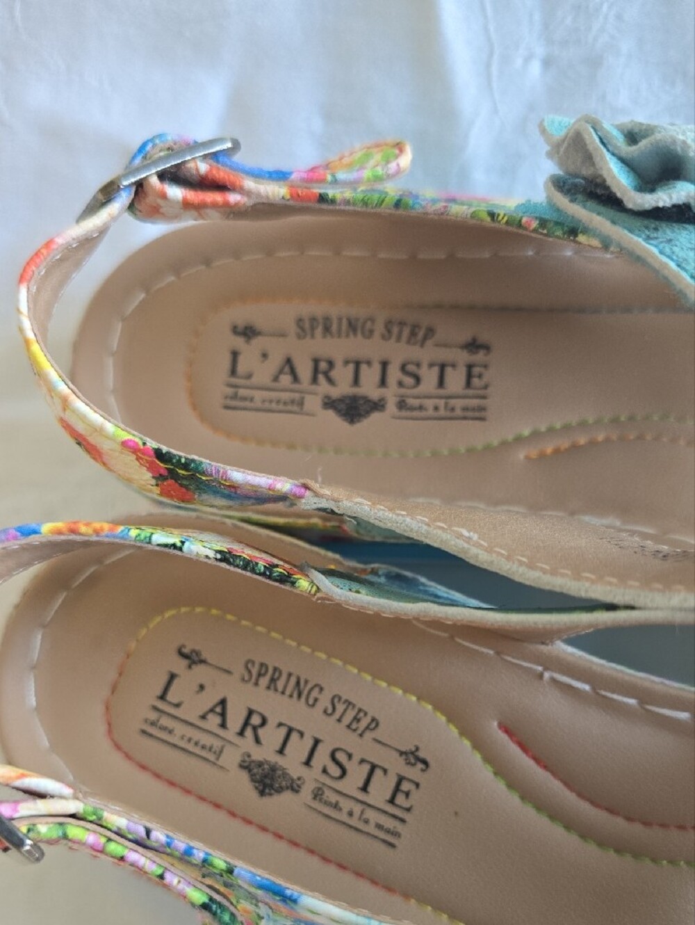 Joelina Floral Teal Women’s Slingback Sandals with Rosette Detail EU 41 US 10 - Picture 2 of 16
